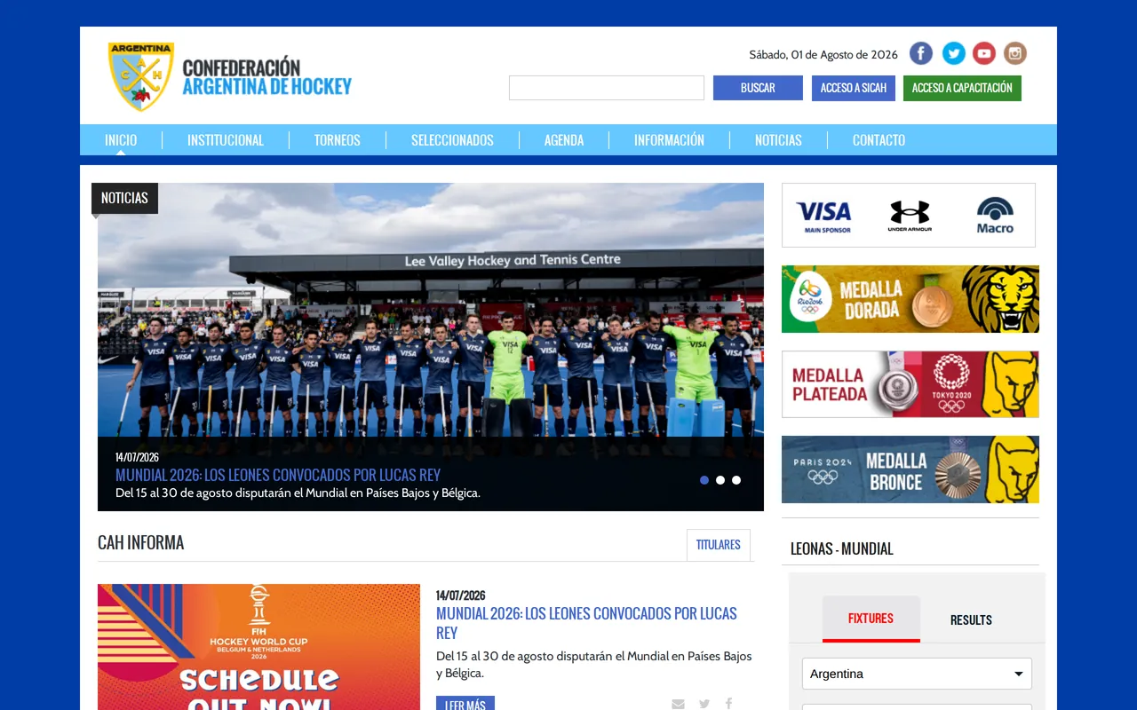 Screenshot van de bondssite
