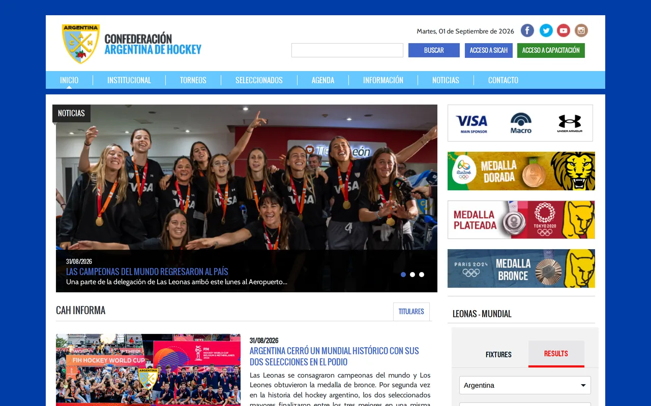 Screenshot van de bondssite